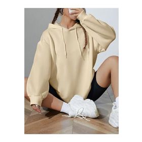 Trendseninle Baskısız Bej Kapüşonlu Hoodie Kadın Sweatshirt