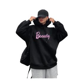 Trendseninle Beauty Baskılı Siyah Kapüşonlu Kadın Sweatshirt