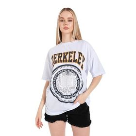 Trendseninle Berkeley Baskılı Açik Beyaz Oversize Kadın T-shirt