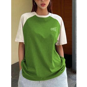Trendseninle Best Time Baskılı Lime Bej Oversize Kadın T-shirt