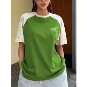 Trendseninle Best Time Baskılı Lime Bej Oversize Kadın T-shirt