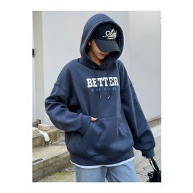 Trendseninle Better Baskılı Lacivert Oversize Kadın Sweatshirt