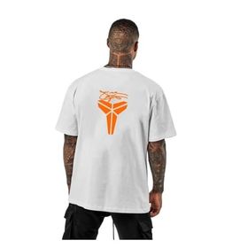 Trendseninle Beyaz Turuncu İmzalı Beyaz Oversize Erkek T-shirt