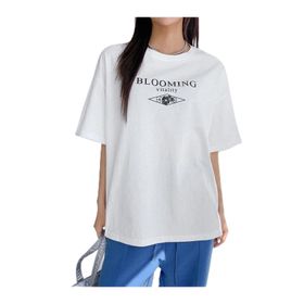 Trendseninle Blooming Vitality Baskılı Beyaz Oversize Kadın T-shirt