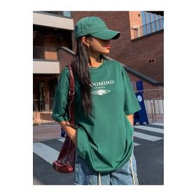 Trendseninle Blooming Vitality Baskılı Nefti Yeşili Oversize Kadın T-shirt