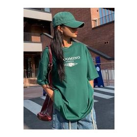 Trendseninle Blooming Vitality Baskılı Nefti Yeşili Oversize Kadın T-shirt