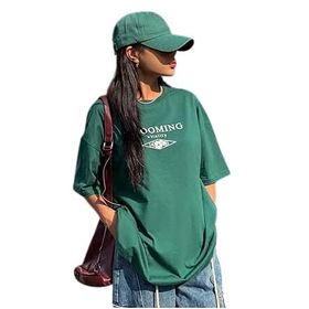 Trendseninle Blooming Vitality Baskılı Nefti Yeşili Oversize Kadın T-shirt