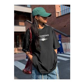 Trendseninle Blooming Vitality Baskılı Siyah Oversize Kadın T-shirt