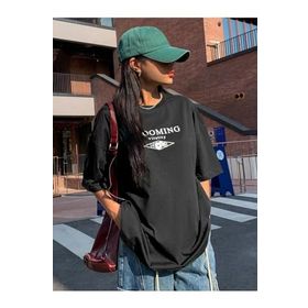 Trendseninle Blooming Vitality Baskılı Siyah Oversize Kadın T-shirt