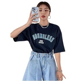 Trendseninle Boundless Baskılı Lacivert Oversize Kadın T-shirt