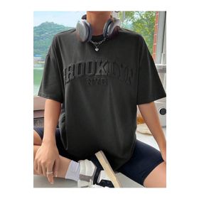 Trendseninle Brooklyn Nyc Baskılı Füme Oversize Kadın T-shirt