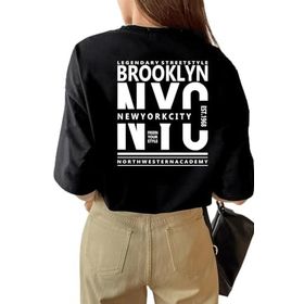 Trendseninle Brooklyn Nyc Baskılı Siyah Rahat Kesim Oversize Kadın T-shirt