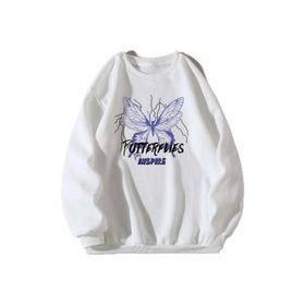 Trendseninle Butterflies Inspire Baskılı Beyaz Oversize Kadın Sweatshirt