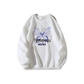 Trendseninle Butterflies Inspire Baskılı Beyaz Oversize Kadın Sweatshirt