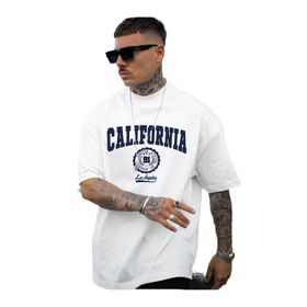 Trendseninle California United State 91 Baskılı Beyaz Oversize Erkek T-shirt