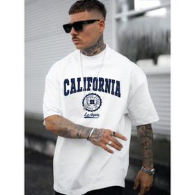 Trendseninle California United State 91 Baskılı Beyaz Oversize Erkek T-shirt