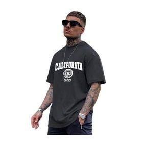 Trendseninle California United State 91 Baskılı Füme Oversize Erkek T-shirt