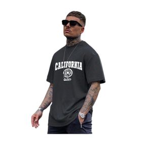 Trendseninle California United State 91 Baskılı Füme Oversize Erkek T-shirt