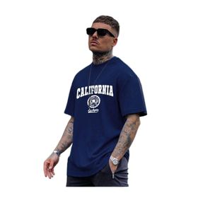 Trendseninle California United State 91 Baskılı Lacivert Oversize Erkek T-shirt