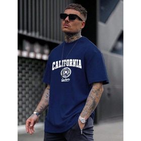 Trendseninle California United State 91 Baskılı Lacivert Oversize Erkek T-shirt
