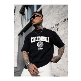 Trendseninle California United State 91 Baskılı Siyah Oversize Erkek T-shirt