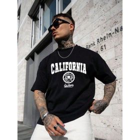 Trendseninle California United State 91 Baskılı Siyah Oversize Erkek T-shirt