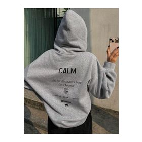 Trendseninle Calm Growth Baskılı Gri Oversize Kapüşonlu Kadın Sweatshirt
