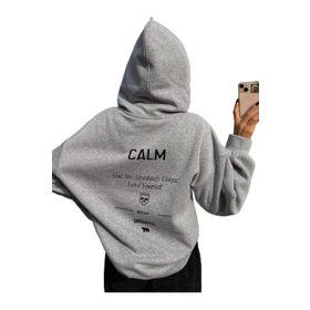 Trendseninle Calm Growth Baskılı Gri Oversize Kapüşonlu Kadın Sweatshirt