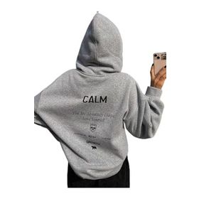 Trendseninle Calm Growth Baskılı Gri Oversize Kapüşonlu Kadın Sweatshirt