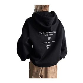 Trendseninle Calm Growth Baskılı Siyah Oversize Kapüşonlu Kadın Sweatshirt