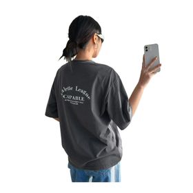 Trendseninle Capable Baskılı Füme Oversize Kadın T-shirt