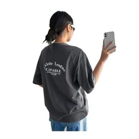 Trendseninle Capable Baskılı Füme Oversize Kadın T-shirt