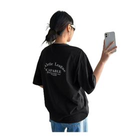 Trendseninle Capable Baskılı Siyah Oversize Kadın T-shirt