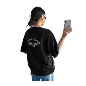 Trendseninle Capable Baskılı Siyah Oversize Kadın T-shirt