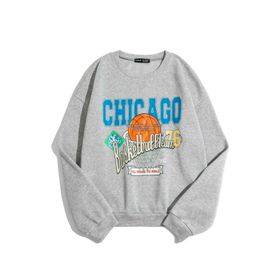 Trendseninle Chicago 76 Baskılı Koyu Gri Oversize Kadın Sweatshirt
