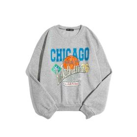 Trendseninle Chicago 76 Baskılı Koyu Gri Oversize Kadın Sweatshirt