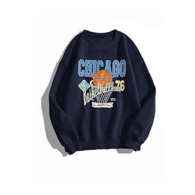 Trendseninle Chicago 76 Baskılı Koyu Lacivert Oversize Kadın Sweatshirt