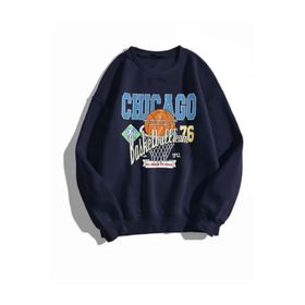 Trendseninle Chicago 76 Baskılı Koyu Lacivert Oversize Kadın Sweatshirt