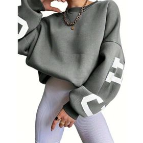 Trendseninle Chicago Baskılı Füme Kolları Bisiklet Yaka Oversize Kadın Sweatshirt