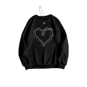 Trendseninle Çizgili Kalp Baskılı Siyah Oversize Kadın Sweatshirt