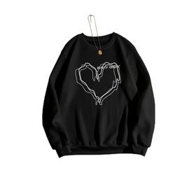 Trendseninle Çizgili Kalp Baskılı Siyah Oversize Kadın Sweatshirt