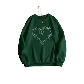 Trendseninle Çizgili Kalp Baskılı Yeşil Oversize Kadın Sweatshirt