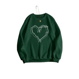 Trendseninle Çizgili Kalp Baskılı Yeşil Oversize Kadın Sweatshirt