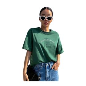 Trendseninle Clarity And Candor Baskılı Nefti Yeşil Oversize Kadın T-shirt