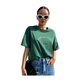 Trendseninle Clarity And Candor Baskılı Nefti Yeşil Oversize Kadın T-shirt