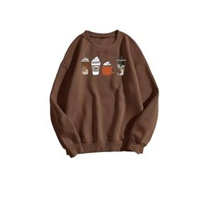 Trendseninle Coffee Baskılı Kahve Sarı Oversize Kadın Sweatshirt