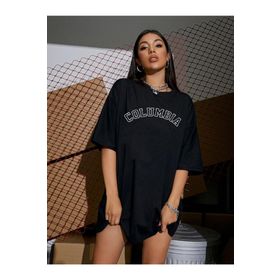 Trendseninle Columbia Siyah Oversize Kadın T-shirt