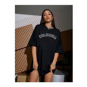 Trendseninle Columbia Siyah Oversize Kadın T-shirt