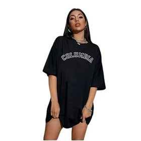 Trendseninle Columbia Siyah Oversize Kadın T-shirt