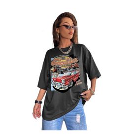 Trendseninle Compeltition Baskılı Füme Oversize Kadın T-shirt